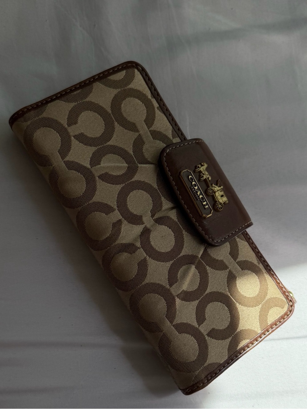 Coach Optic Art Collection Checkbook Wallet in Brown/Tan (Vintage)